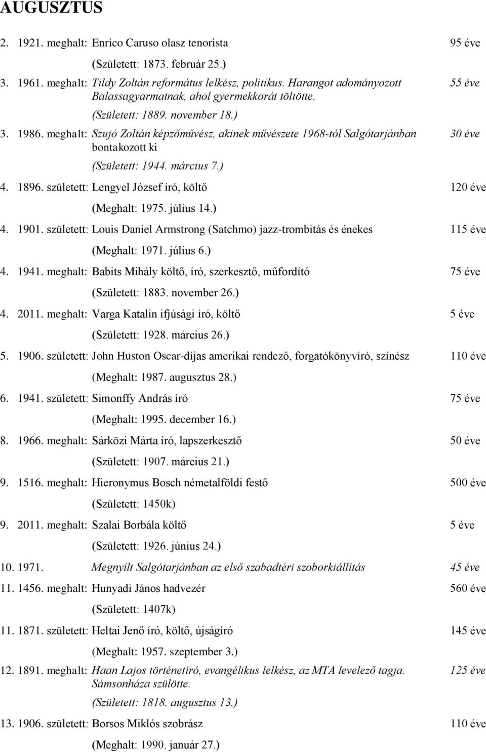 meghalt: Szujó Zoltán képzőművész, akinek művészete 1968-tól Salgótarjánban bontakozott ki (Született: 1944. március 7.) 55 éve 30 éve 4. 1896.