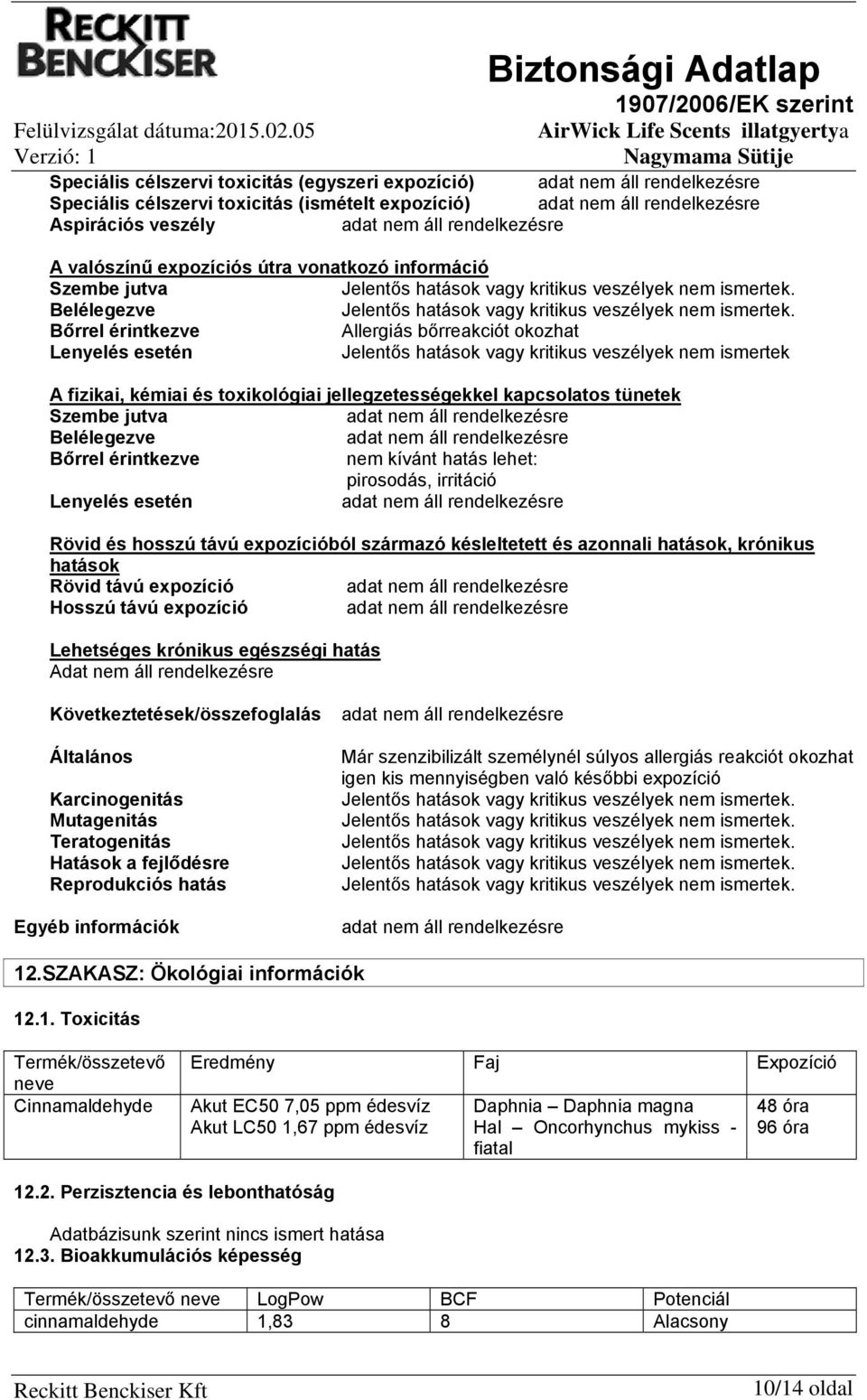 Bőrrel érintkezve Allergiás bőrreakciót okozhat Lenyelés esetén Jelentős hatások vagy kritikus veszélyek nem ismertek A fizikai, kémiai és toxikológiai jellegzetességekkel kapcsolatos tünetek Szembe