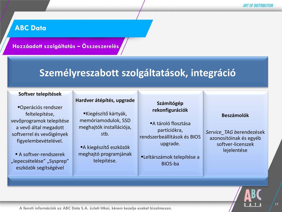 A softver-rendszerek lepecsételése Sysprep eszközök segítségével Hardver átépítés, upgrade Kiegészítő kártyák, memóriamodulok, SSD meghajtók installációja, stb.