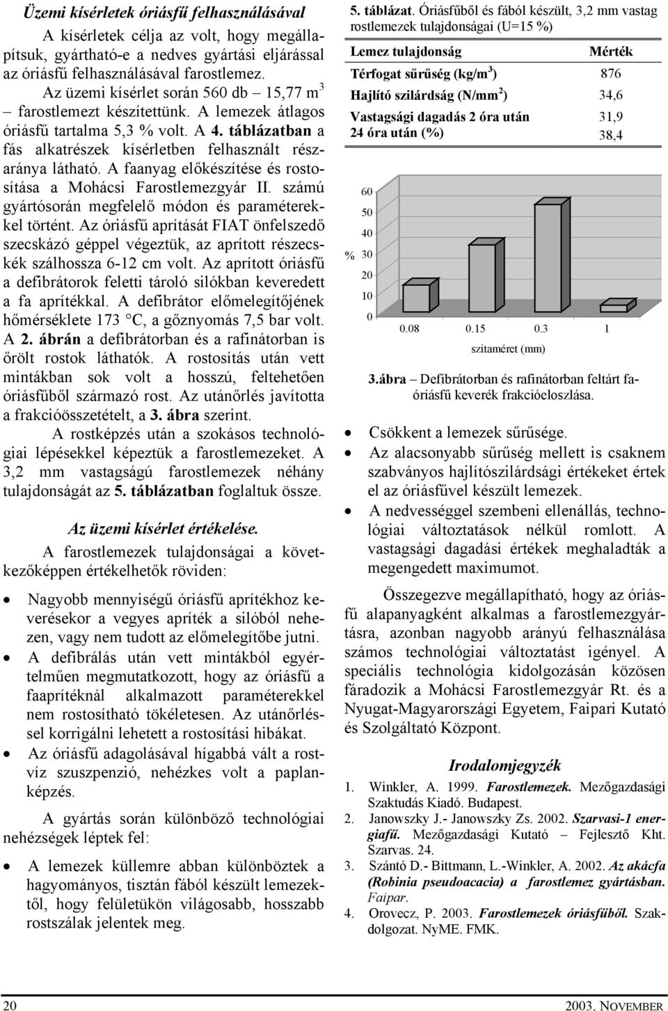 A faanyag előkészítése és rostosítása a Mohácsi Farostlemezgyár II. számú gyártósorán megfelelő módon és paraméterekkel történt.