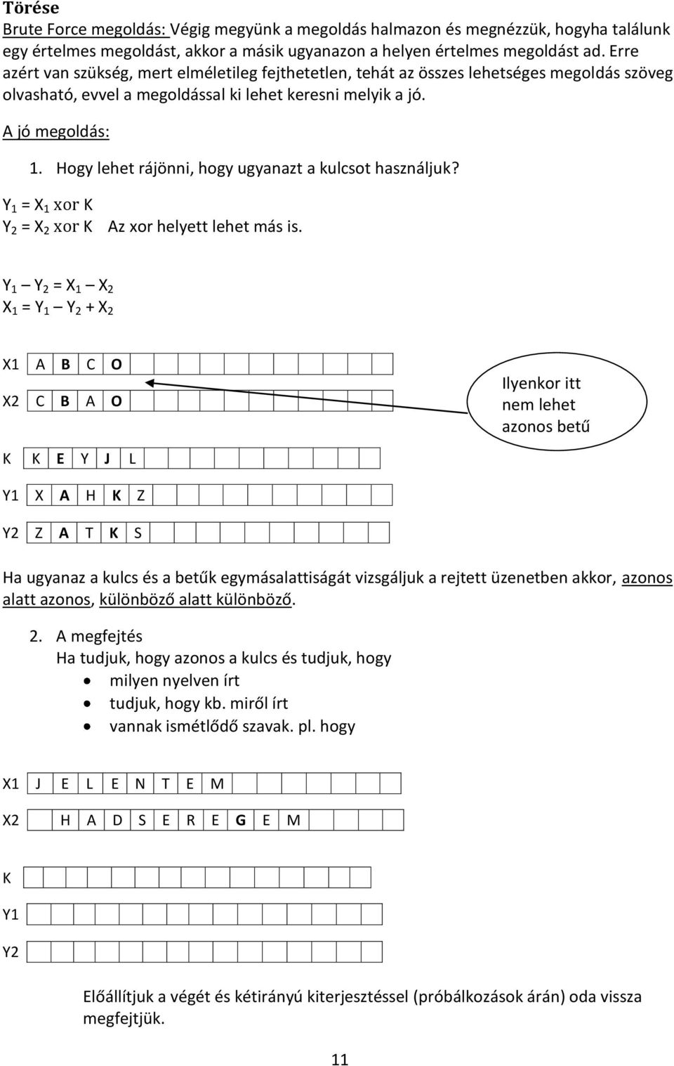 Hogy lehet rájönni, hogy ugyanazt a kulcsot használjuk? Y 1 = X 1 xor K Y 2 = X 2 xor K Az xor helyett lehet más is.