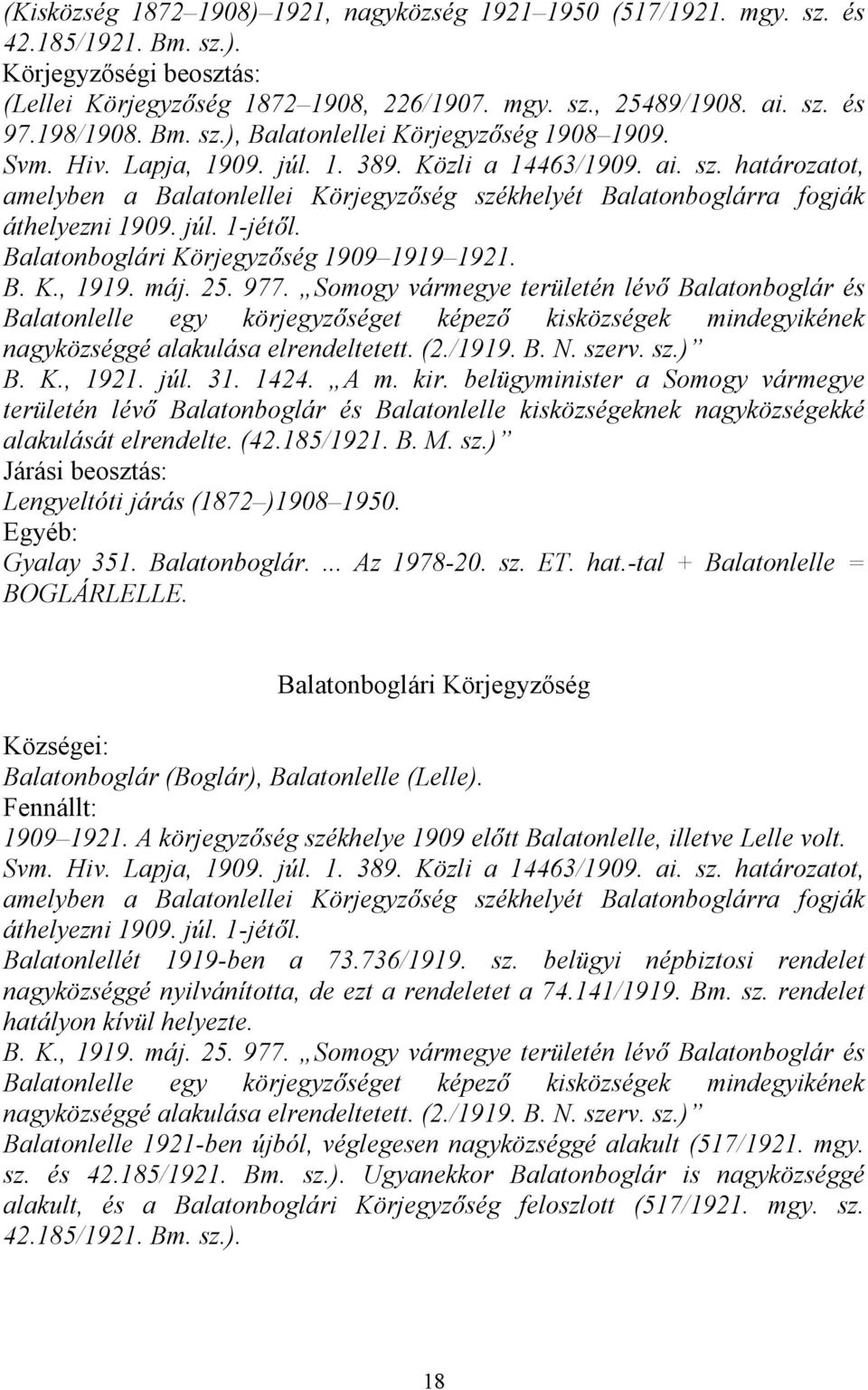 Balatonboglári Körjegyzőség 1909 1919 1921. B. K., 1919. máj. 25. 977.