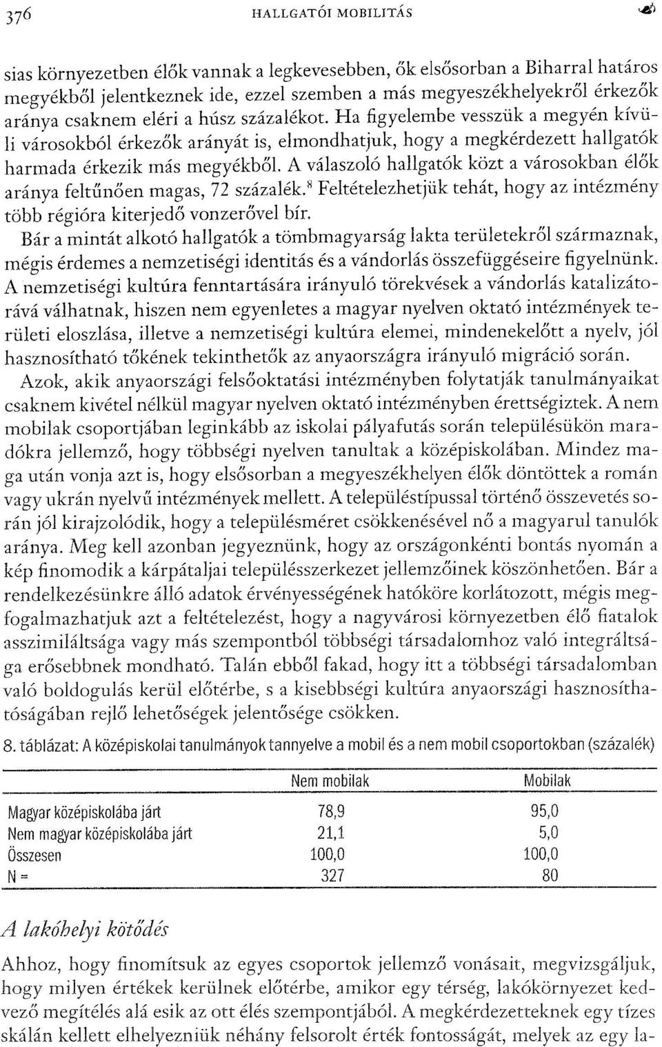 A válaszoló hallgatók közt a városokban élők aránya feltűnően magas, 72 százalék. 8 Feltételezhetjük tehát, hogy az intézmény több régióra kiterjedő vonzerővel bír.