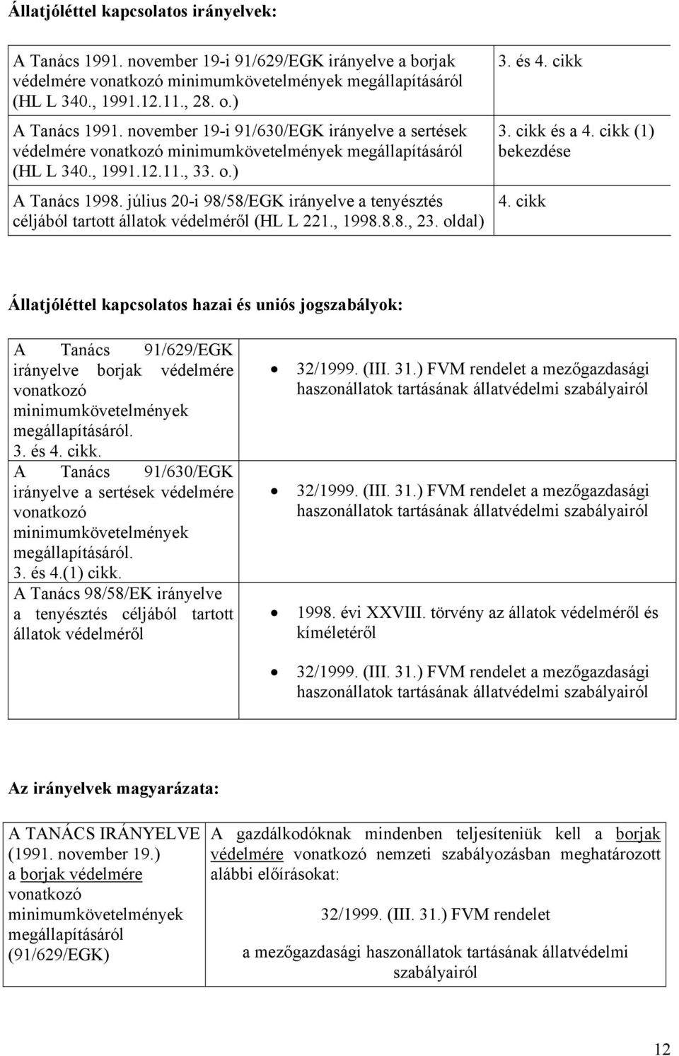 július 20-i 98/58/EGK irányelve a tenyésztés céljából tartott állatok védelméről (HL L 221., 1998.8.8., 23. oldal) 3. és 4. cikk 3. cikk és a 4. cikk (1) bekezdése 4.