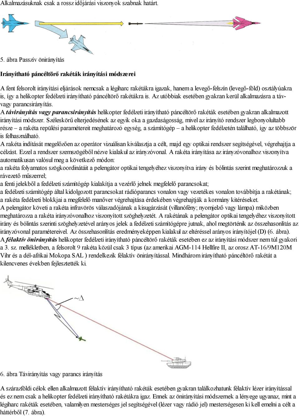 osztályúakra is, így a helikopter fedélzeti irányítható páncéltörő rakétákra is. Az utóbbiak esetében gyakran kerül alkalmazásra a távvagy parancsirányítás.