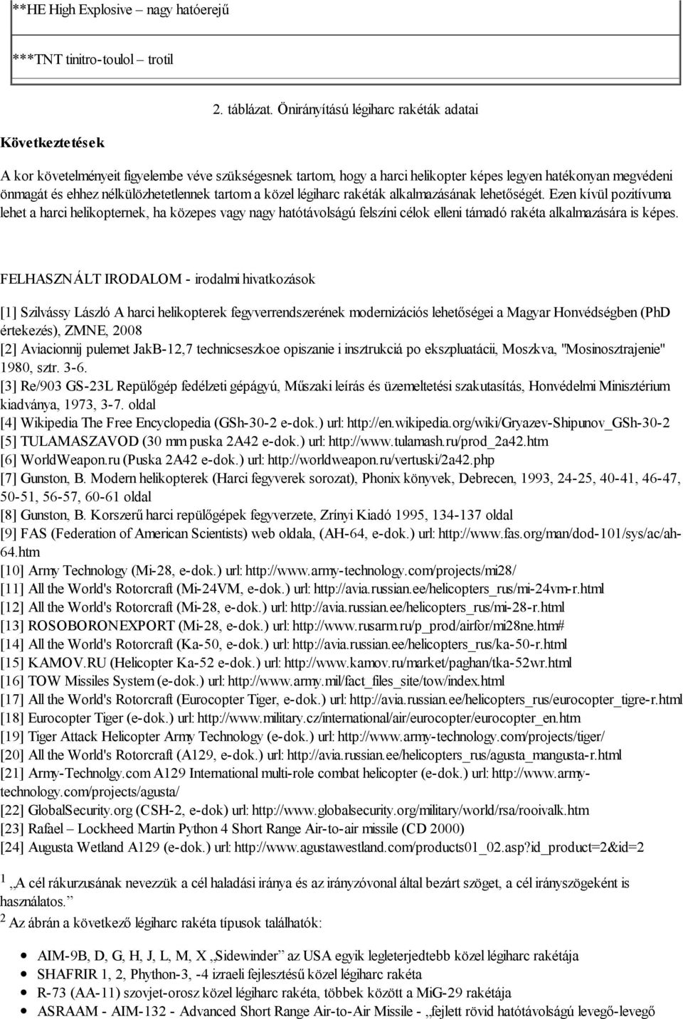 közel légiharc rakéták alkalmazásának lehetőségét. Ezen kívül pozitívuma lehet a harci helikopternek, ha közepes vagy nagy hatótávolságú felszíni célok elleni támadó rakéta alkalmazására is képes.