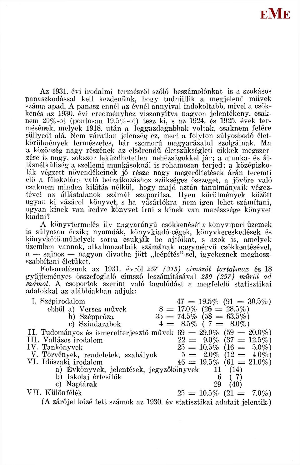 évek termésének, melyek 1918. után a leggazdaígabbak voltak, csaknem felére süllyedt alá.