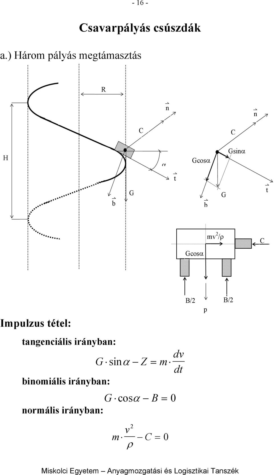 G b G t Gcosα m / C Impulzus tétel: tangenciális