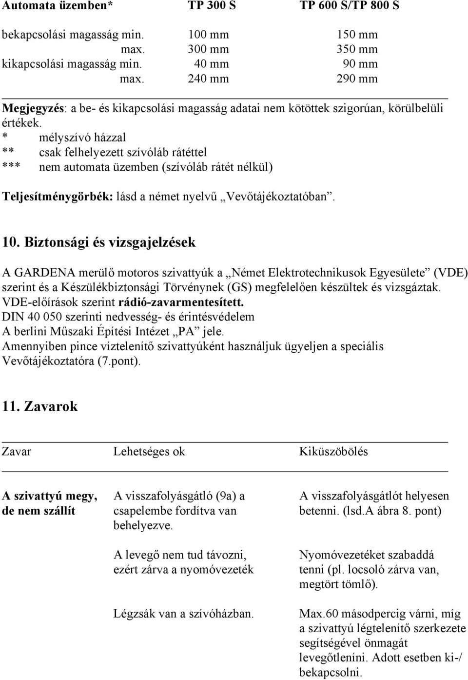 * mélyszívó házzal ** csak felhelyezett szívóláb rátéttel *** nem automata üzemben (szívóláb rátét nélkül) Teljesítménygörbék: lásd a német nyelvű Vevőtájékoztatóban. 10.