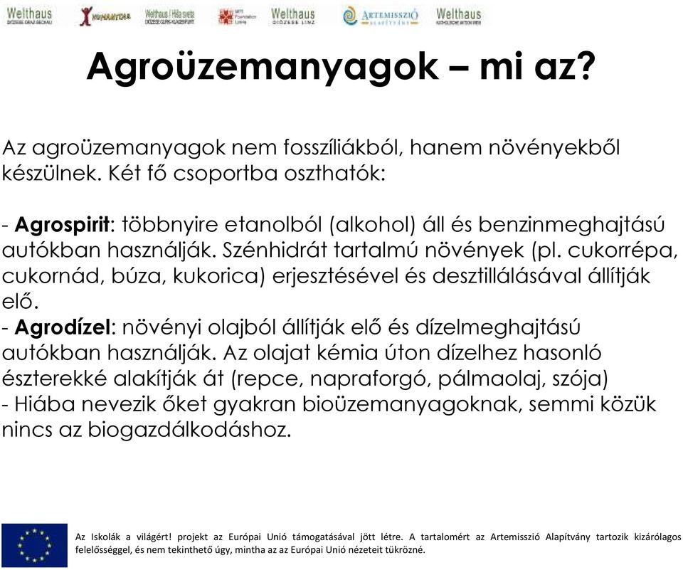 Szénhidrát tartalmú növények (pl. cukorrépa, cukornád, búza, kukorica) erjesztésével és desztillálásával állítják elı.