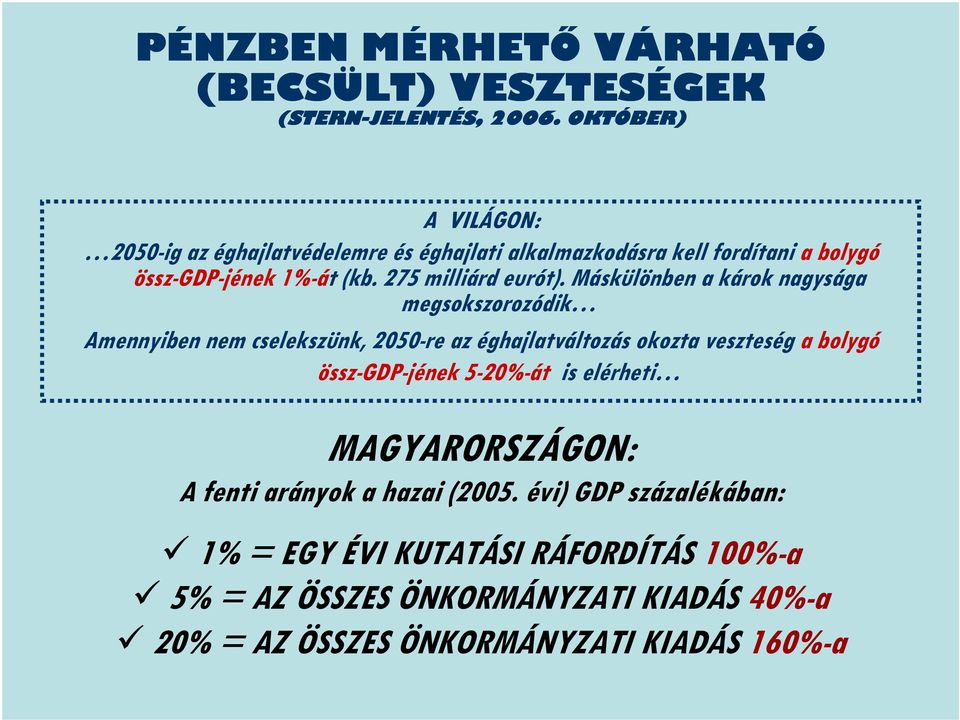 Máskülönben a károk nagysága megsokszorozódik Amennyiben nem cselekszünk, 2050-re az éghajlatváltozás okozta veszteség a bolygó össz-gdp-jének