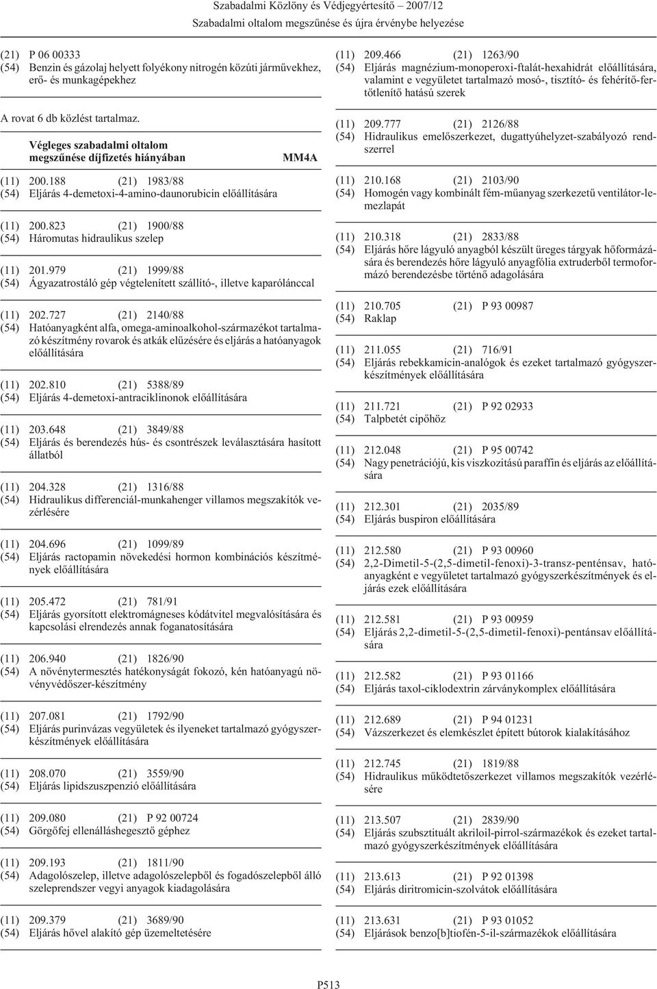 Végleges szabadalmi oltalom megszûnése díjfizetés hiányában MM4A (11) 209.777 (21) 2126/88 (54) Hidraulikus emelõszerkezet, dugattyúhelyzet-szabályozó rendszerrel (11) 200.