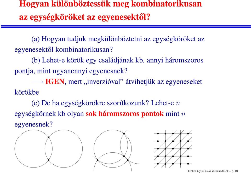 (b) Lehet-e körök egy családjának kb. annyi háromszoros pontja, mint ugyanennyi egyenesnek?