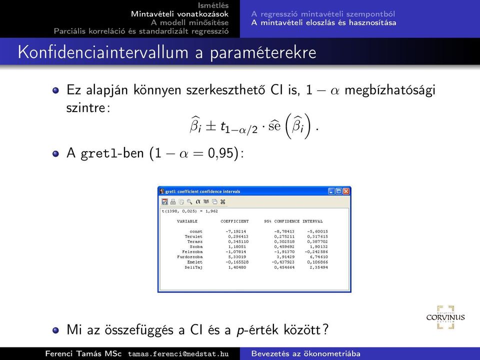 szerkeszthető CI is, 1 α megbízhatósági szintre: ( ) β i ± t 1 α/2 ŝe