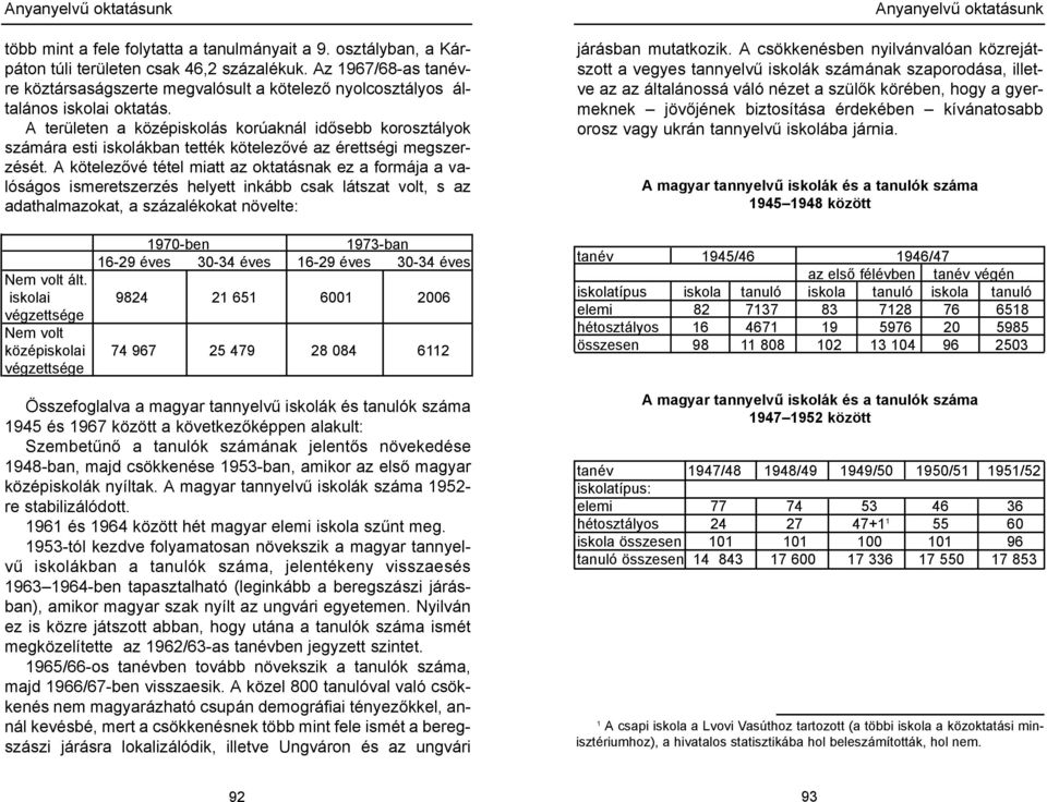 A területen a középiskolás korúaknál idősebb korosztályok számára esti iskolákban tették kötelezővé az érettségi megszerzését.