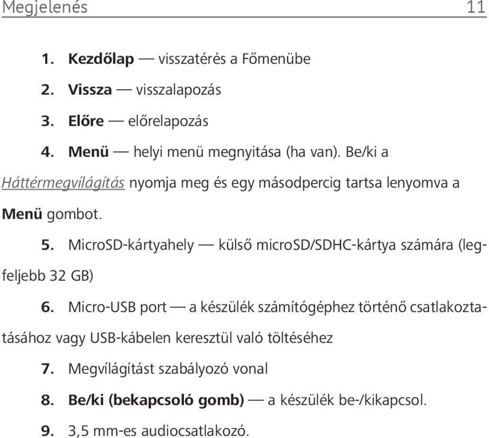 MicroSD-kártyahely külső microsd/sdhc-kártya számára (legfeljebb 32 GB) 6.