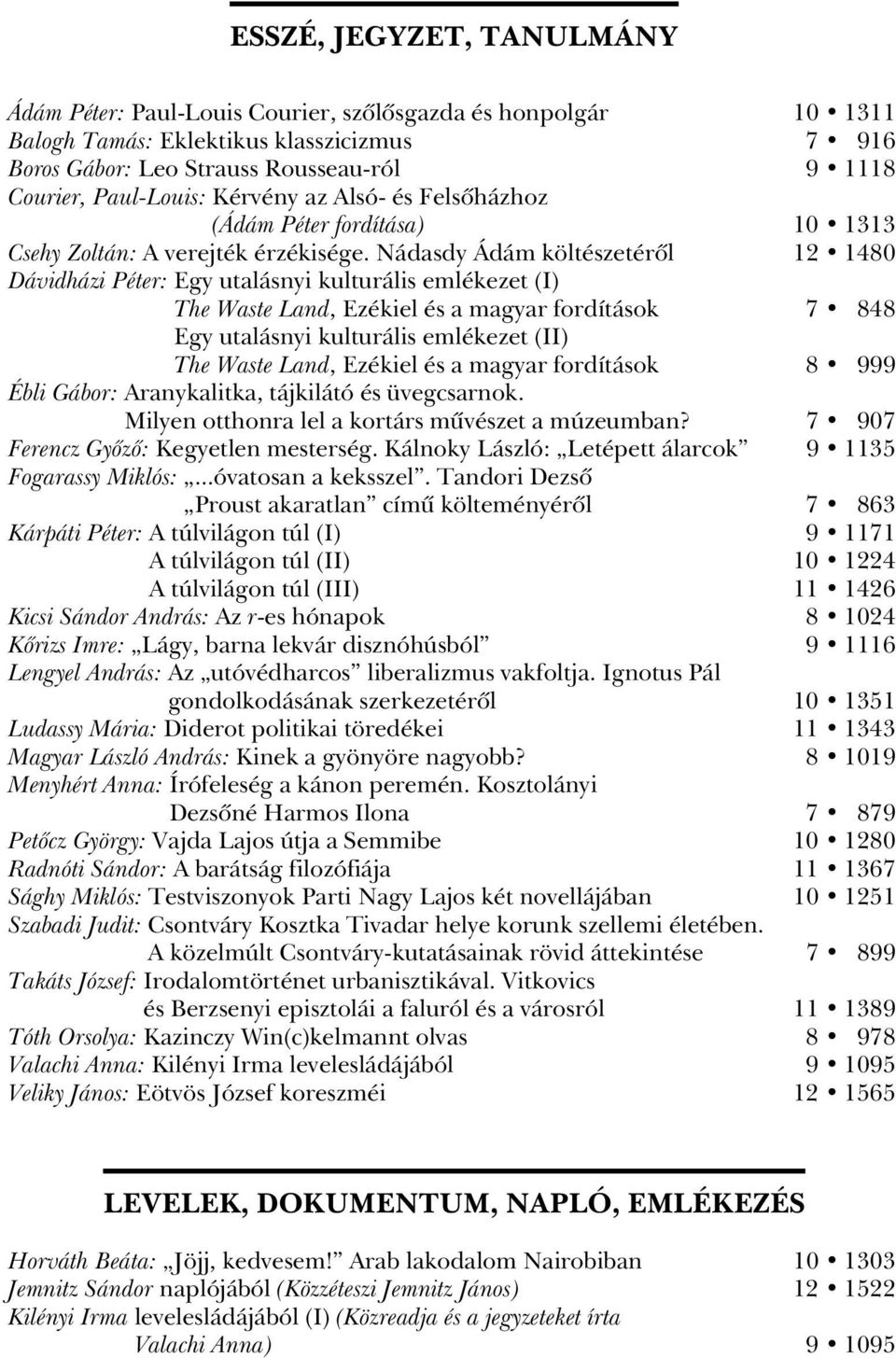 Nádasdy Ádám költészetérôl 12 1480 Dávidházi Péter: Egy utalásnyi kulturális emlékezet (I) The Waste Land, Ezékiel és a magyar fordítások 7 848 Egy utalásnyi kulturális emlékezet (II) The Waste Land,