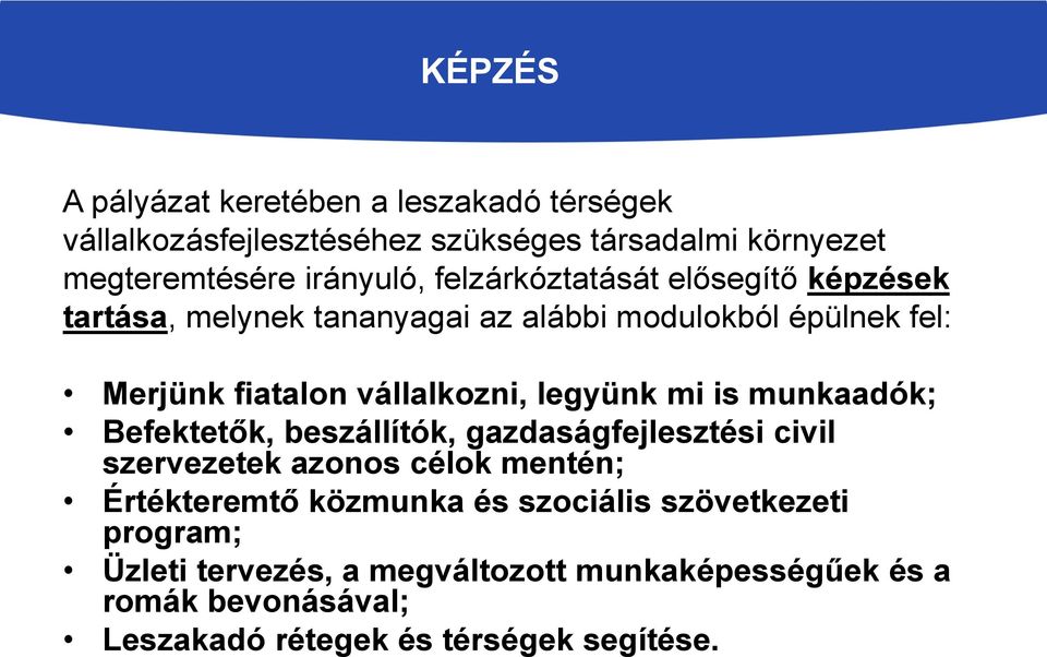 legyünk mi is munkaadók; Befektetők, beszállítók, gazdaságfejlesztési civil szervezetek azonos célok mentén; Értékteremtő közmunka és