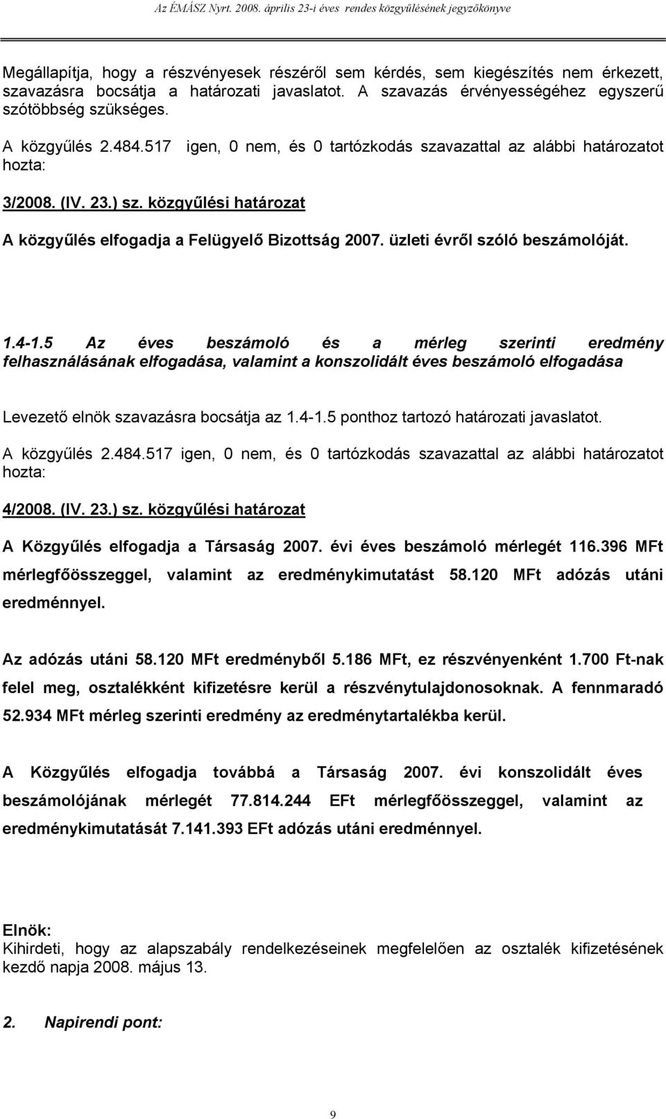 üzleti évről szóló beszámolóját. 1.4-1.