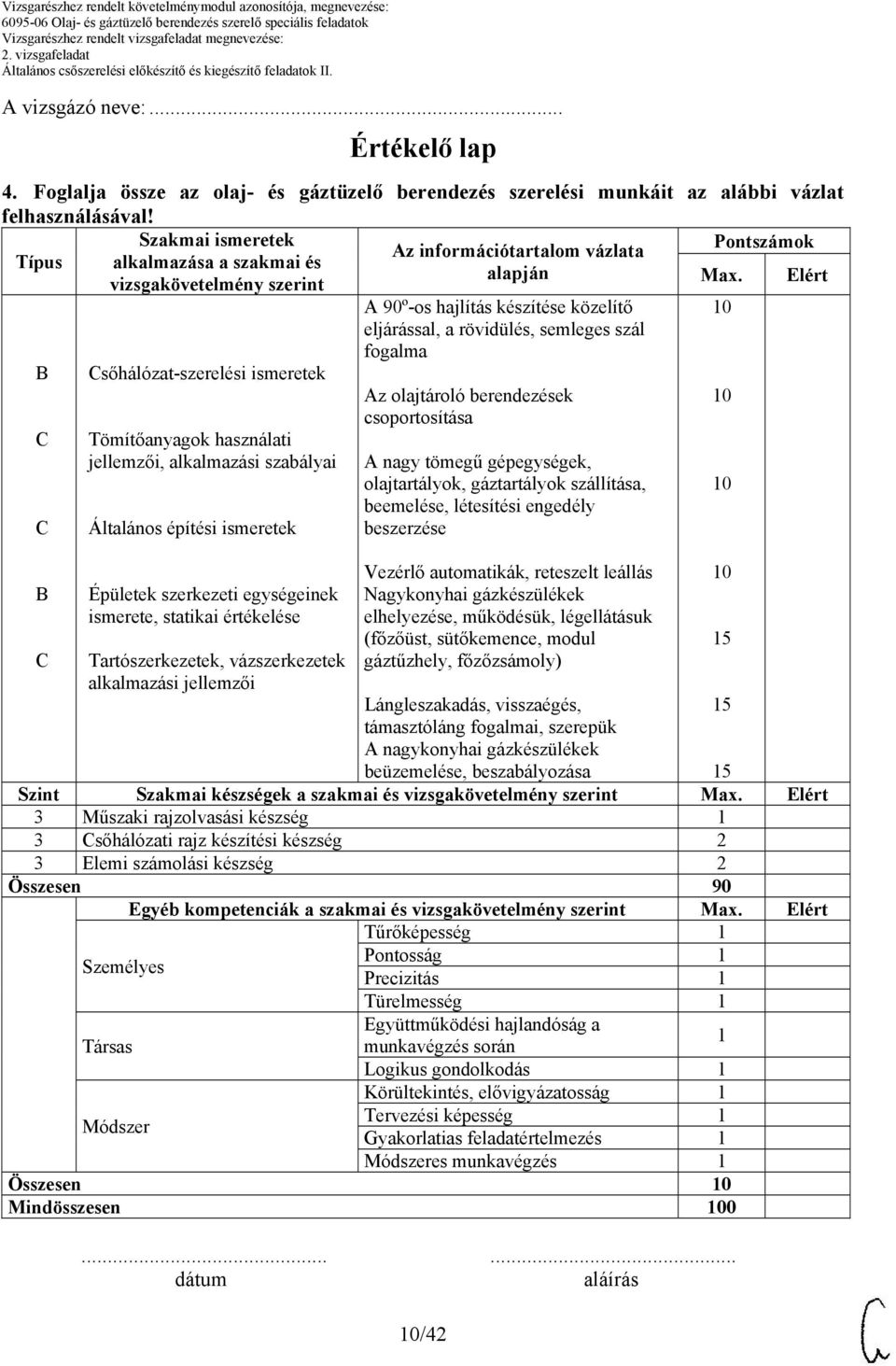 jellemzői Értékelő lap 4.