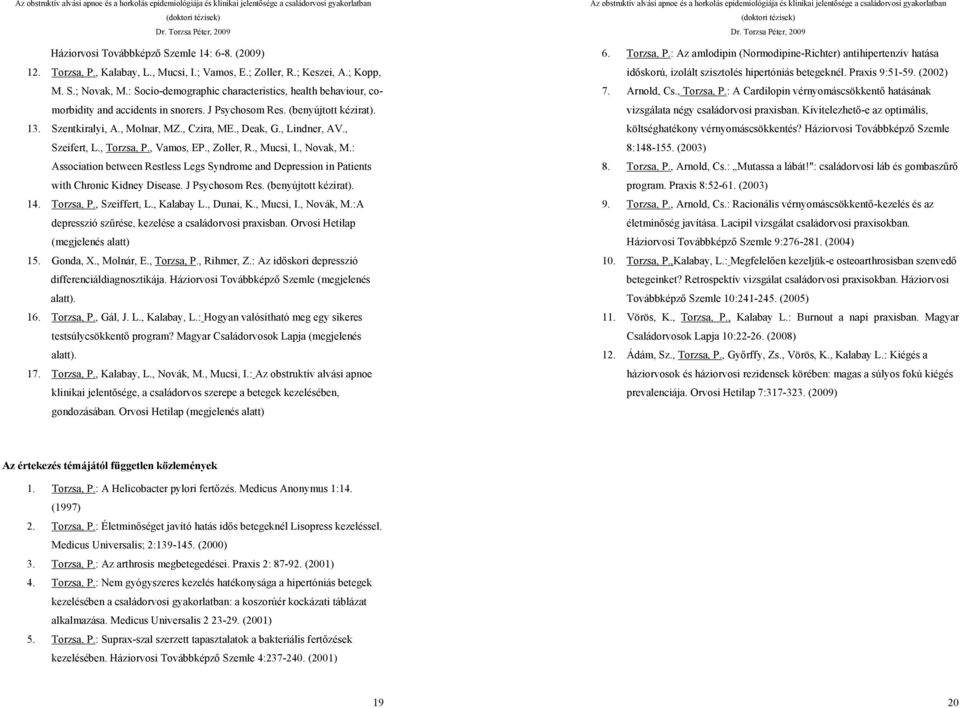 , Lindner, AV., Szeifert, L., Torzsa, P., Vamos, EP., Zoller, R., Mucsi, I., Novak, M.: Association between Restless Legs Syndrome and Depression in Patients with Chronic Kidney Disease.