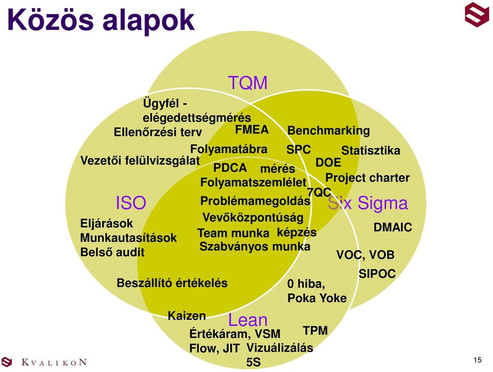 Problémamegoldás Six Sigma Eljárások Vevőközpontúság Team munka DMAIC Munkautasítások képzés Belső audit