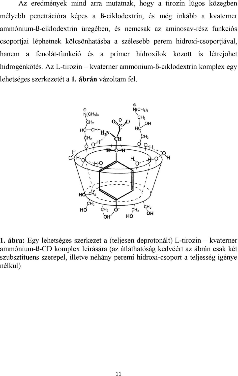hidrogénkötés. Az L-tirozin kvaterner ammónium-ß-ciklodextrin komplex egy lehetséges szerkezetét a 1.