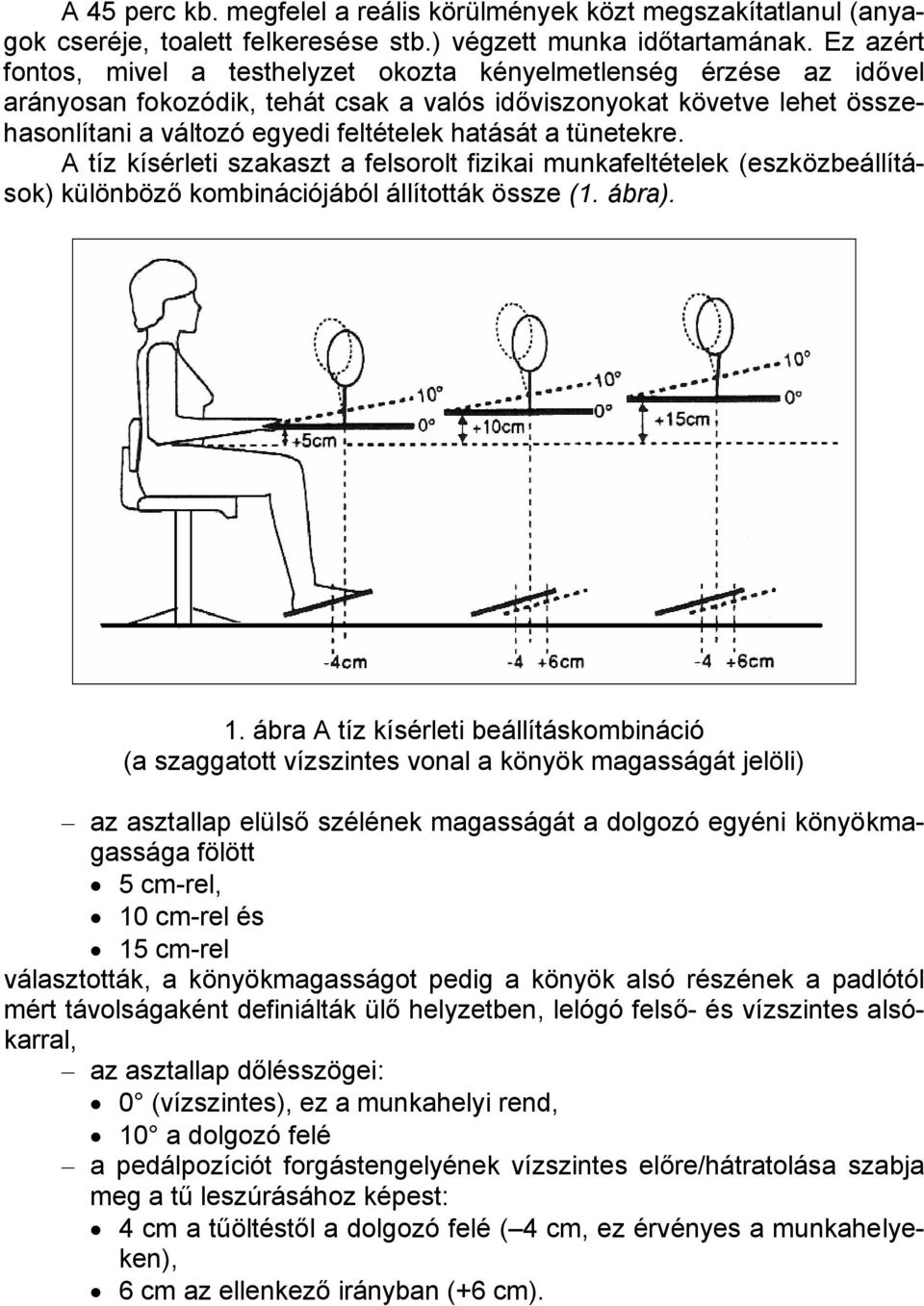 a tünetekre. A tíz kísérleti szakaszt a felsorolt fizikai munkafeltételek (eszközbeállítások) különböző kombinációjából állították össze (1. ábra). 1.