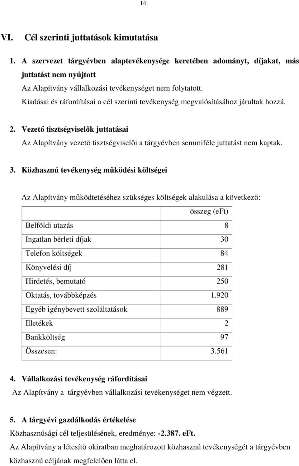 Vezető tisztségviselők juttatásai Az Alapítvány vezető tisztségviselői a tárgyévben semmiféle juttatást nem kaptak. 3.