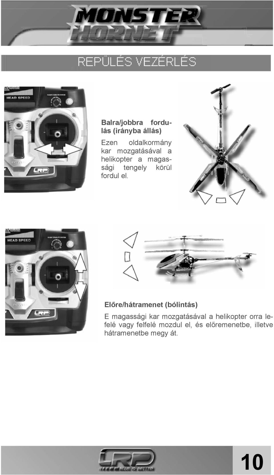 Előre/hátramenet (bólintás) E magassági kar mozgatásával a helikopter