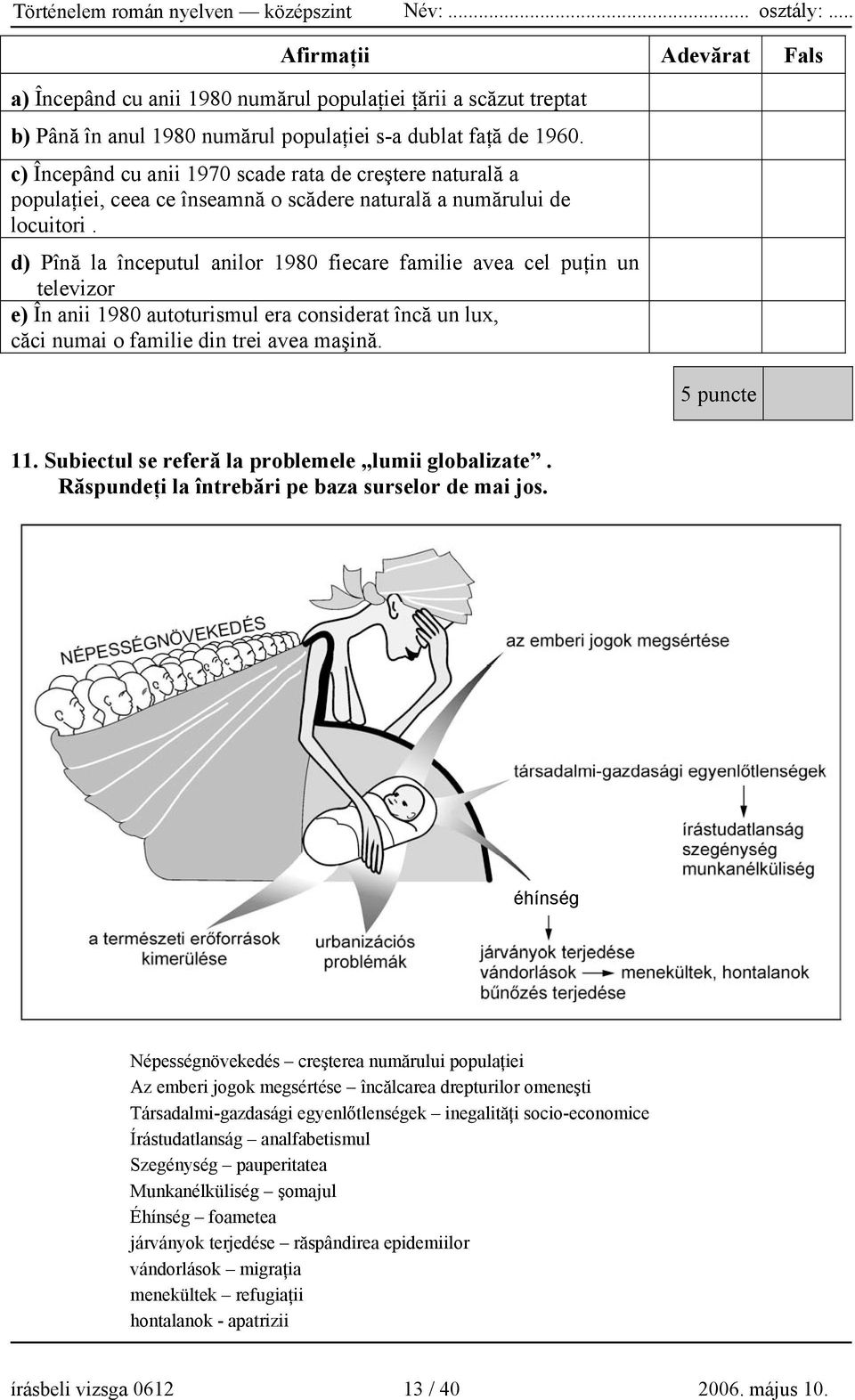 d) Pînă la începutul anilor 1980 fiecare familie avea cel puţin un televizor e) În anii 1980 autoturismul era considerat încă un lux, căci numai o familie din trei avea maşină. 5 puncte 11.