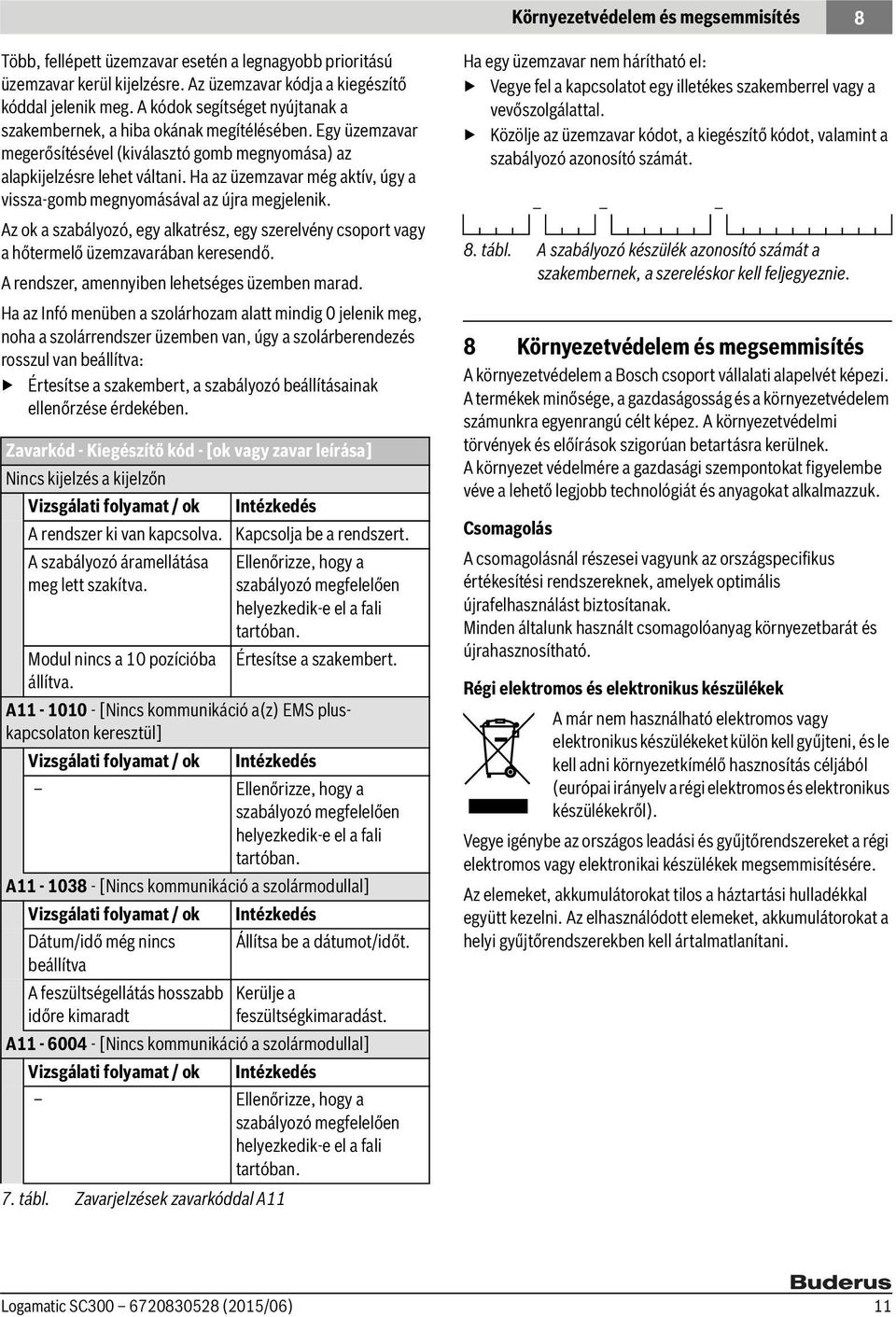 Ha az üzemzavar még aktív, úgy a vissza-gomb megnyomásával az újra megjelenik. Az ok a szabályozó, egy alkatrész, egy szerelvény csoport vagy a hőtermelő üzemzavarában keresendő.