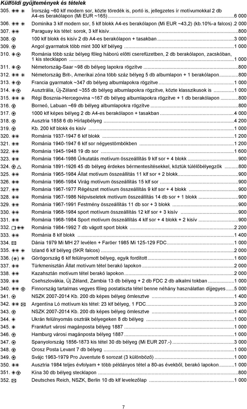 100 klf blokk és kisív 2 db A4-es berakólapon + tasakban...3 000 309. Angol gyarmatok több mint 300 klf bélyeg...1 000 310.