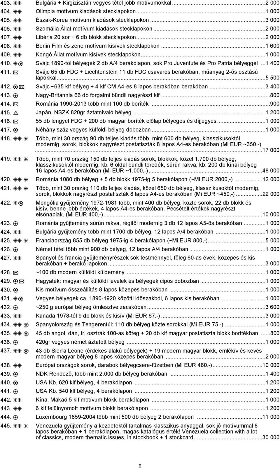 Kongó Állat motívum kisívek stecklapokon...1 000 410. Svájc 1890-től bélyegek 2 db A/4 berakólapon, sok Pro Juventute és Pro Patria bélyeggel...1 400 411.