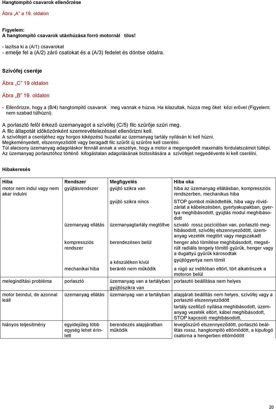 oldalon - Ellenőrizze, hogy a (B/4) hangtompító csavarok meg vannak e húzva. Ha kilazultak, húzza meg őket kézi erővel (Figyelem: nem szabad túlhúzni).