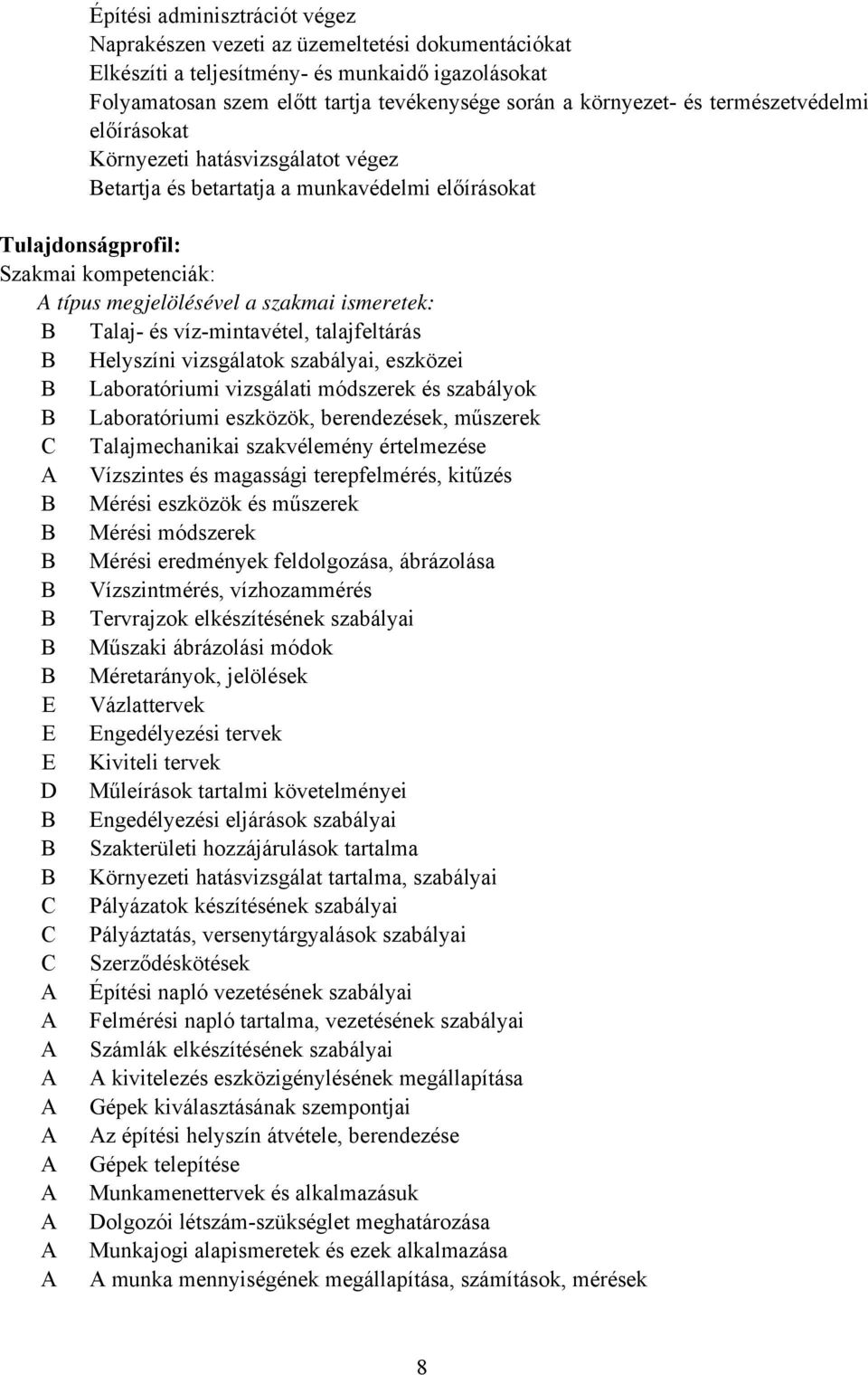 Talaj- és víz-mintavétel, talajfeltárás Helyszíni vizsgálatok szabályai, eszközei Laboratóriumi vizsgálati módszerek és szabályok Laboratóriumi eszközök, berendezések, műszerek C Talajmechanikai