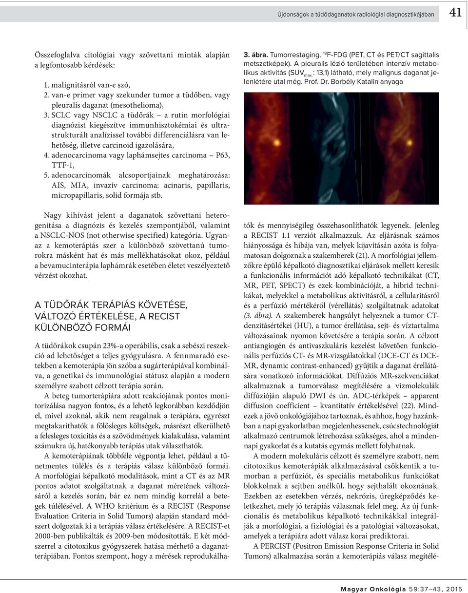 SCLC vagy NSCLC a tüdőrák a rutin morfológiai diagnózist kiegészítve immunhisztokémiai és ultrastrukturált analízissel további differenciálásra van lehetőség, illetve carcinoid igazolására, 4.