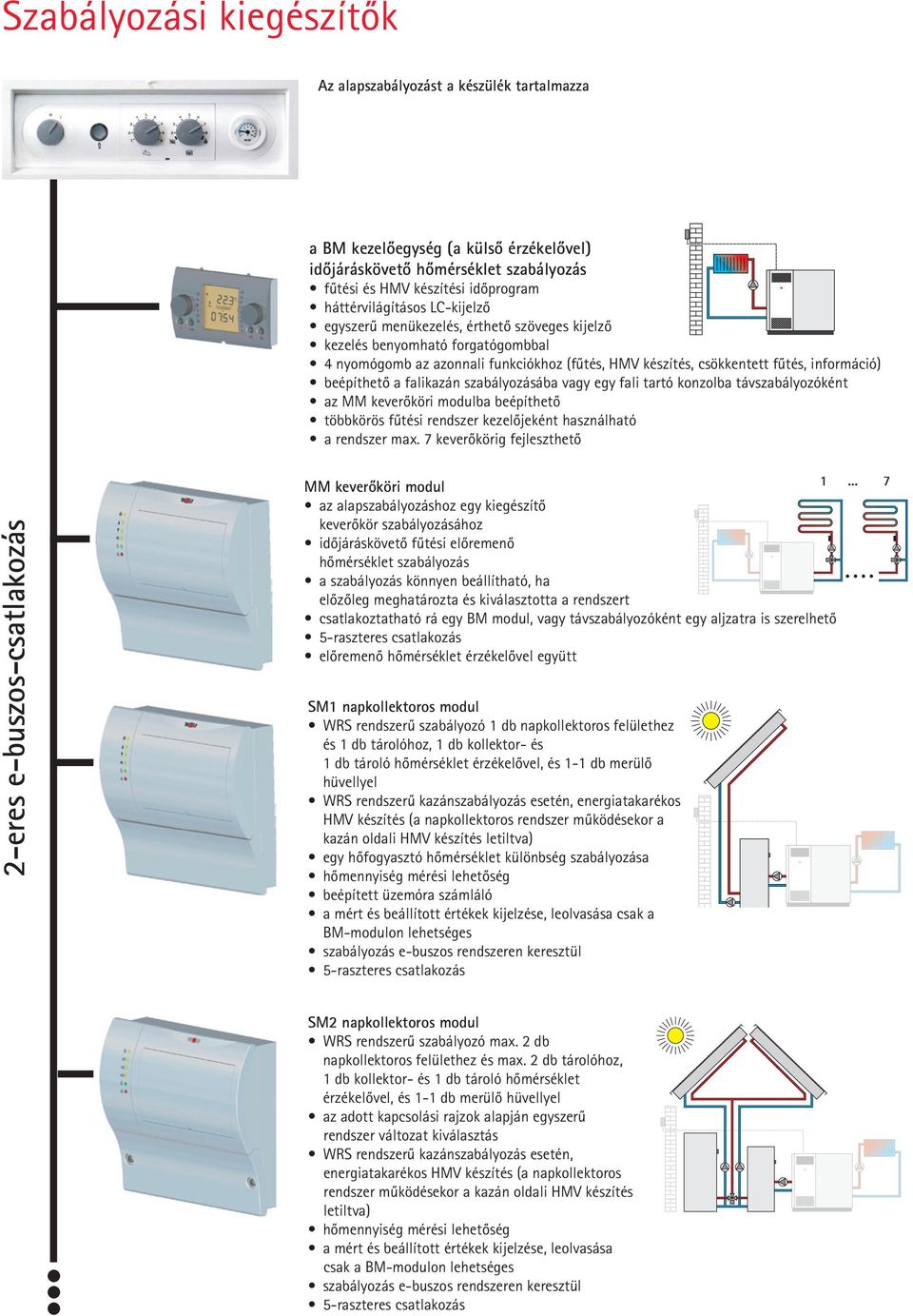 falikazán szabályozásába vagy egy fali tartó konzolba távszabályozóként az MM keverõköri modulba beépíthetõ többkörös fûtési rendszer kezelõjeként használható a rendszer max.
