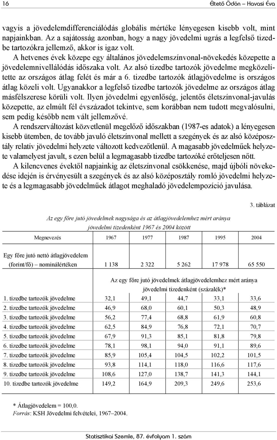 A hetvenes évek közepe egy általános jövedelemszínvonal-növekedés közepette a jövedelemnivellálódás időszaka volt. Az alsó tizedbe tartozók jövedelme megközelítette az országos átlag felét és már a 6.