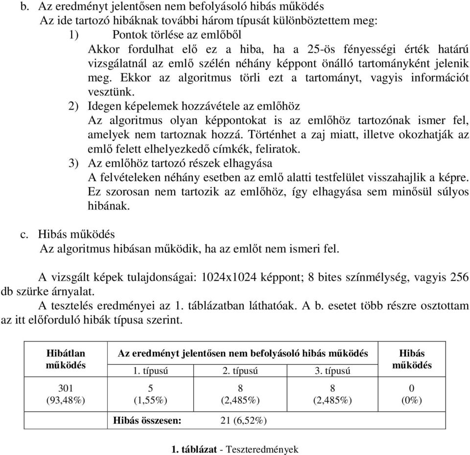 2) Idegen képelemek hozzávétele az emlhöz Az algoritmus olyan képpontokat is az emlhöz tartozónak ismer fel, amelyek nem tartoznak hozzá.