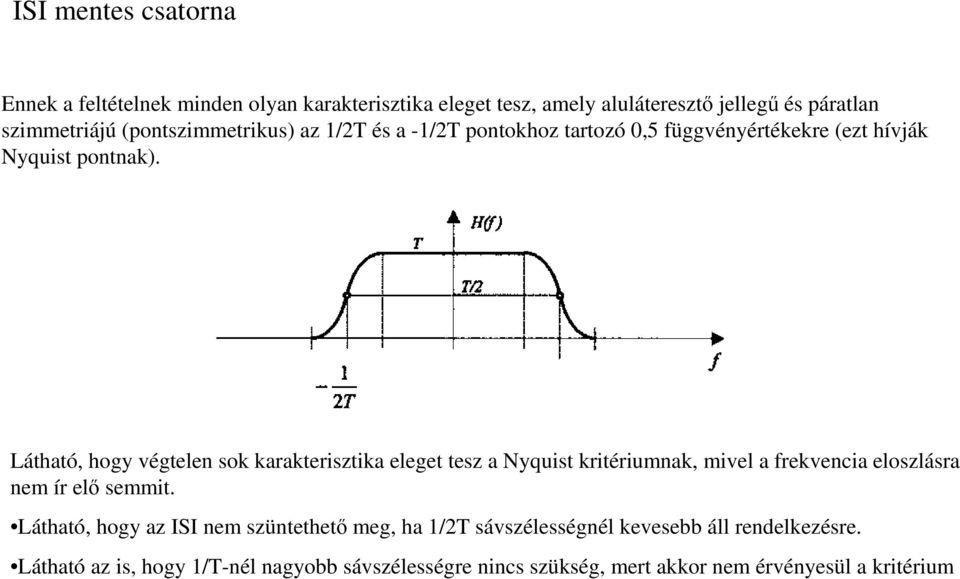 Látható, hogy végtelen sok karakterisztika eleget tesz a Nyquist kritériumnak, mivel a frekvencia eloszlásra nem ír el semmit.