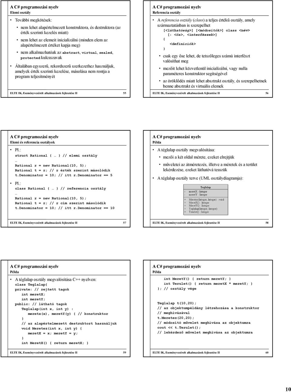 program teljesítményét ELTE IK, Eseményvezérelt alkalmazások fejlesztése II 55 Referencia osztály A referencia osztály (class) a teljes értékű osztály, amely származtatásban is szerepelhet