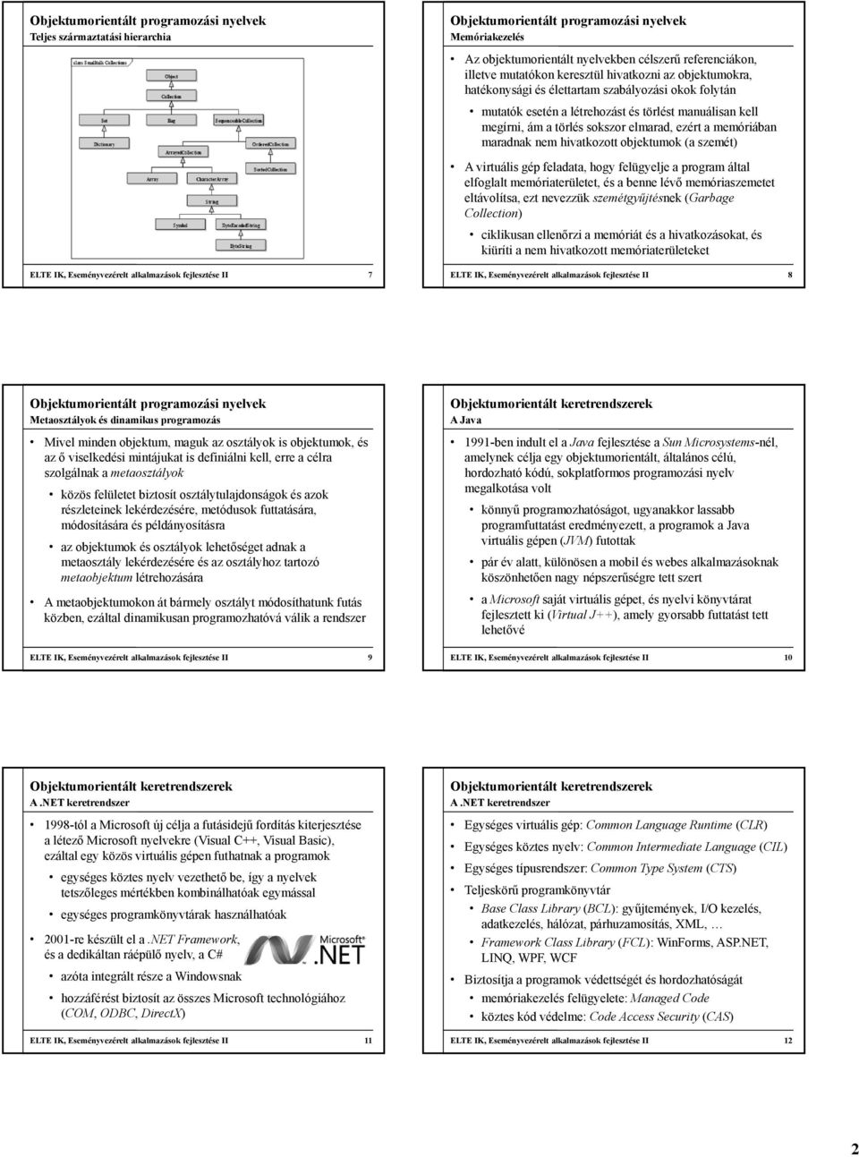 memóriában maradnak nem hivatkozott objektumok (a szemét) A virtuális gép feladata, hogy felügyelje a program által elfoglalt memóriaterületet, és a benne lévő memóriaszemetet eltávolítsa, ezt