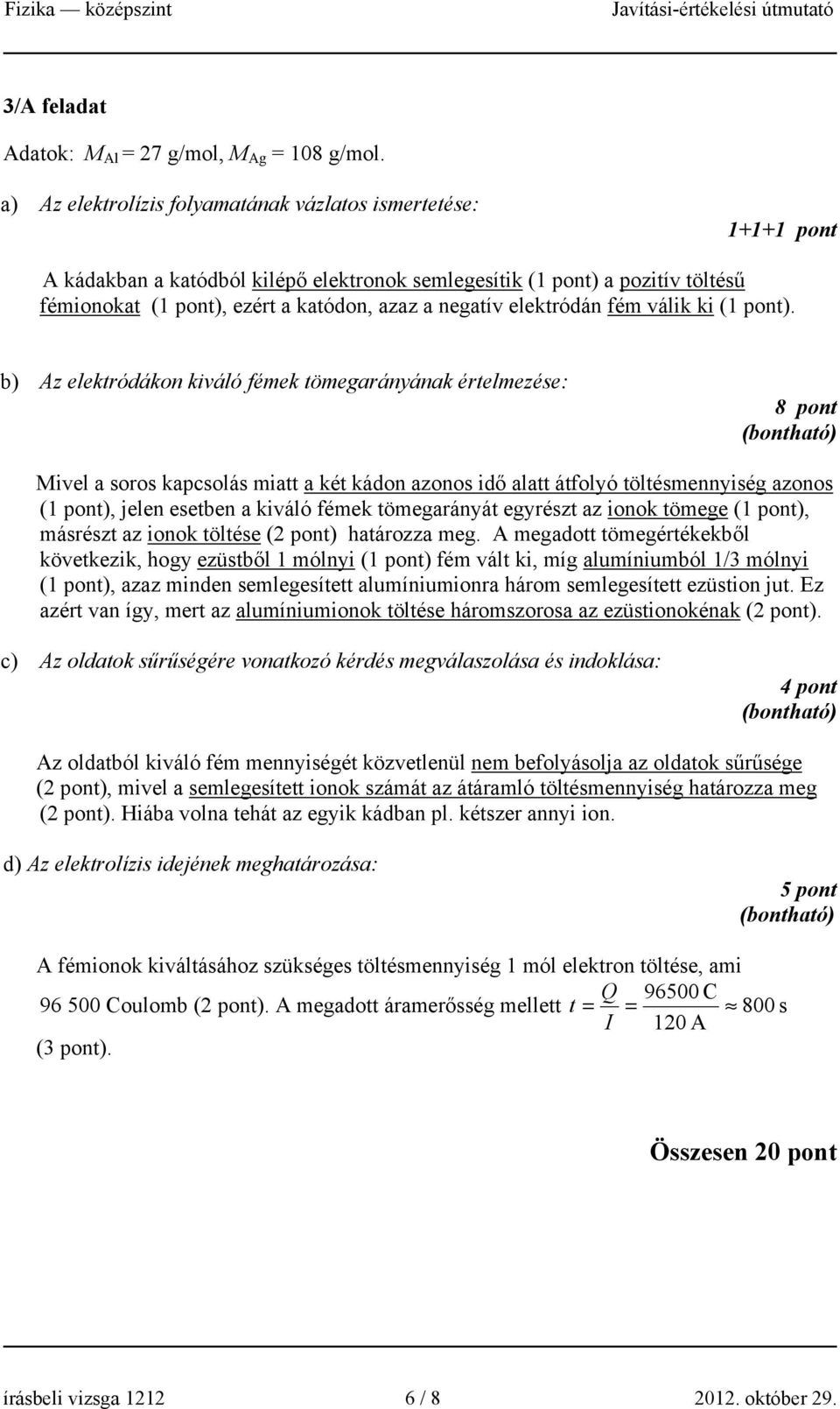 elektródán fém válik ki (1 pont).