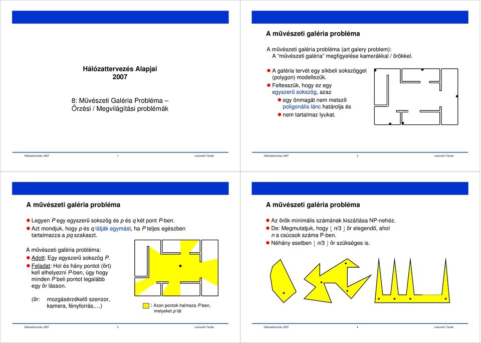 Fltsszük, ogy z gy gyszrű sokszög, azaz gy önmagát nm mtsző poligonális lánc atárolja és nm tartalmaz lykat. 1 2 A műészti galéria probléma Lgyn P gy gyszrű sokszög és p és q két pont P-bn.