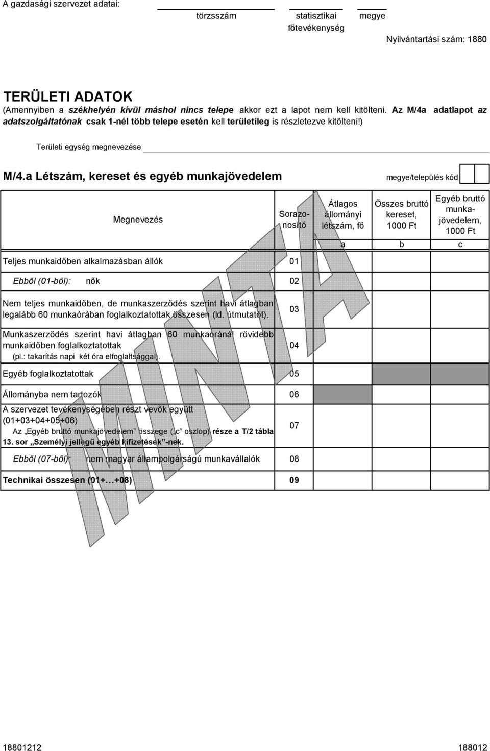 Létszám, kereset és egyé munkjövedelem megye/település kód Sorzonosító Átlgos állományi létszám, fő Összes ruttó kereset, 1000 Ft Egyé ruttó munkjövedelem, 1000 Ft c Teljes munkidően lklmzásn állók