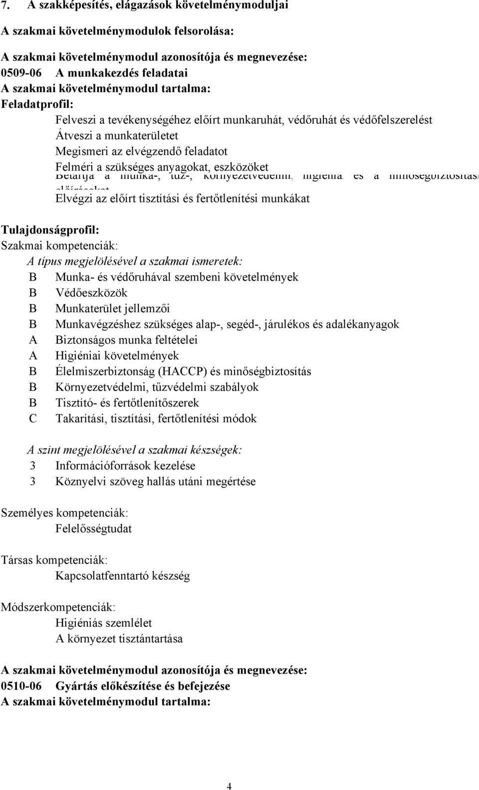 anyagokat, eszközöket Betartja a munka-, tűz-, környezetvédelmi, higiéniai és a minőségbiztosítási előírásokat Elvégzi az előírt tisztítási és fertőtlenítési munkákat Tulajdonságprofil: Szakmai