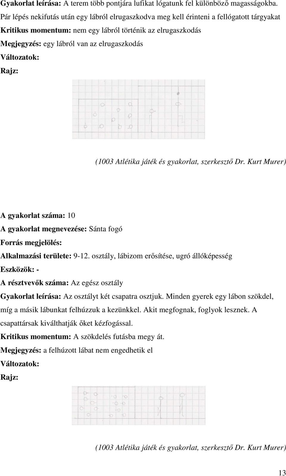 Változatok: (1003 Atlétika játék és gyakorlat, szerkesztő Dr. Kurt Murer) A gyakorlat száma: 10 A gyakorlat megnevezése: Sánta fogó Forrás megjelölés: Alkalmazási területe: 9-12.