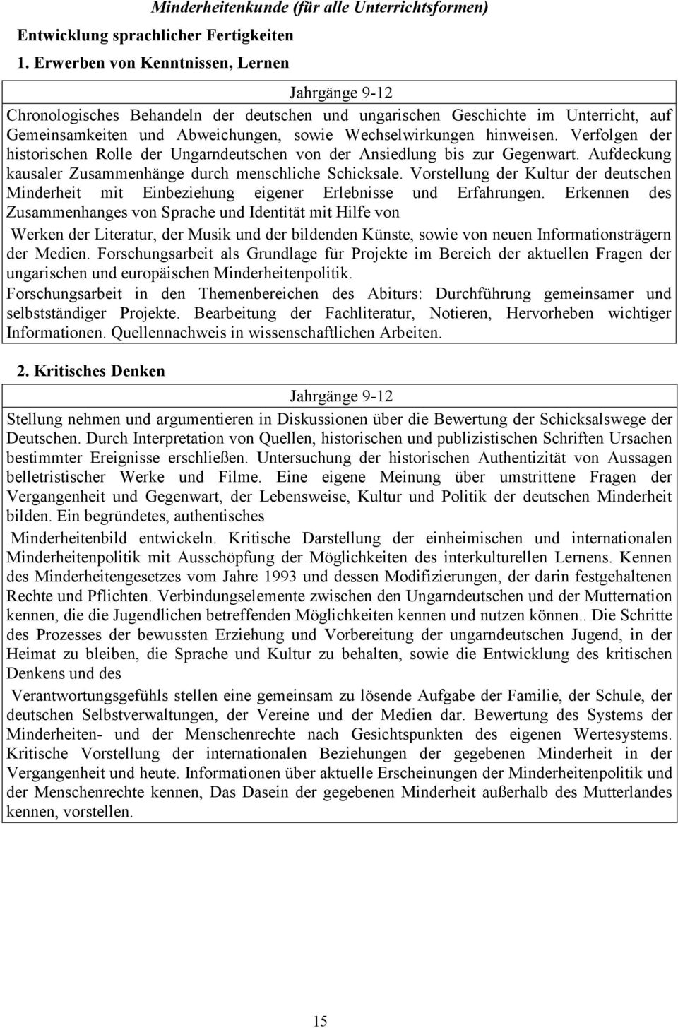 hinweisen. Verfolgen der historischen Rolle der Ungarndeutschen von der Ansiedlung bis zur Gegenwart. Aufdeckung kausaler Zusammenhänge durch menschliche Schicksale.