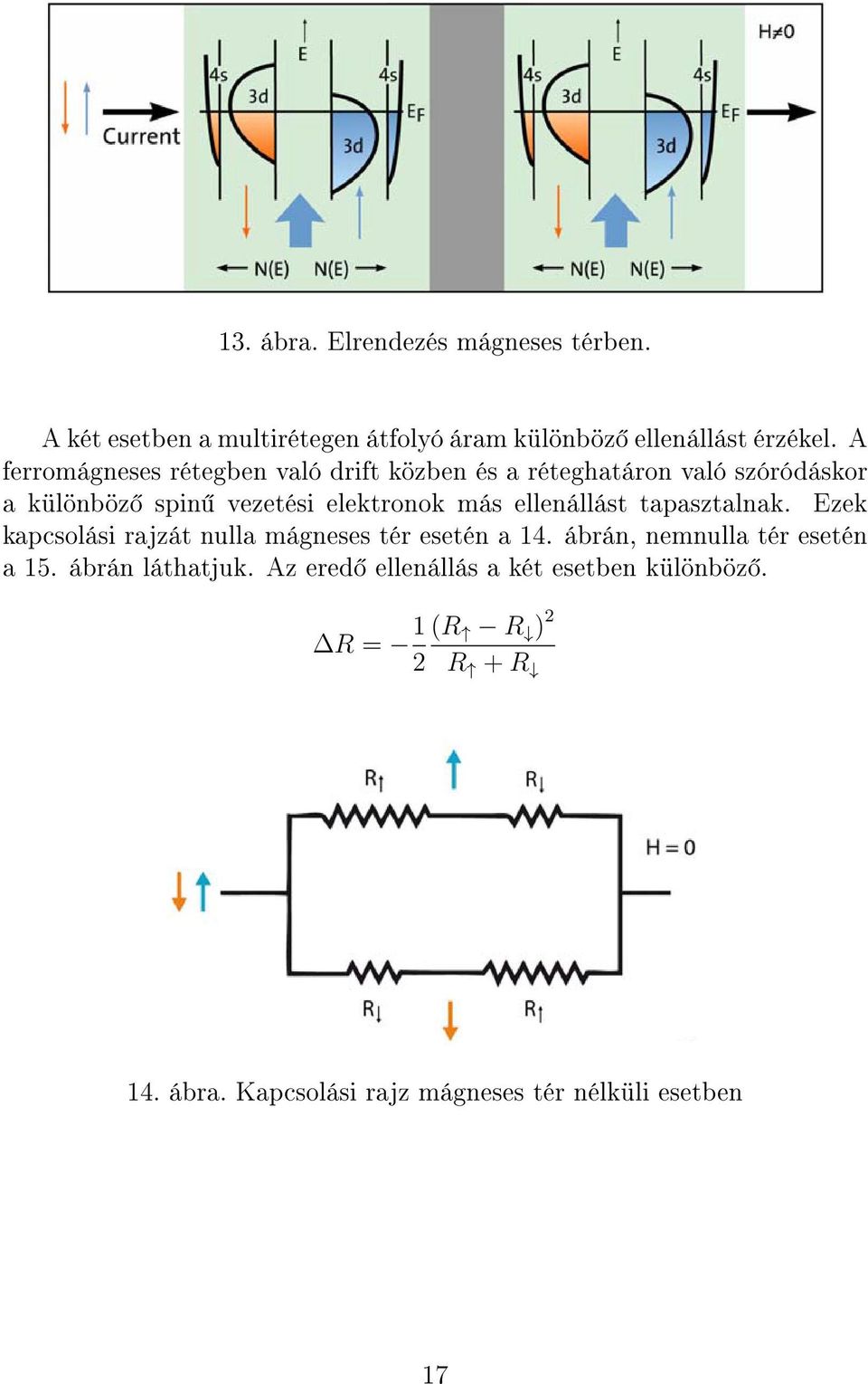 ellenállást tapasztalnak. Ezek kapcsolási rajzát nulla mágneses tér esetén a 14. ábrán, nemnulla tér esetén a 15.